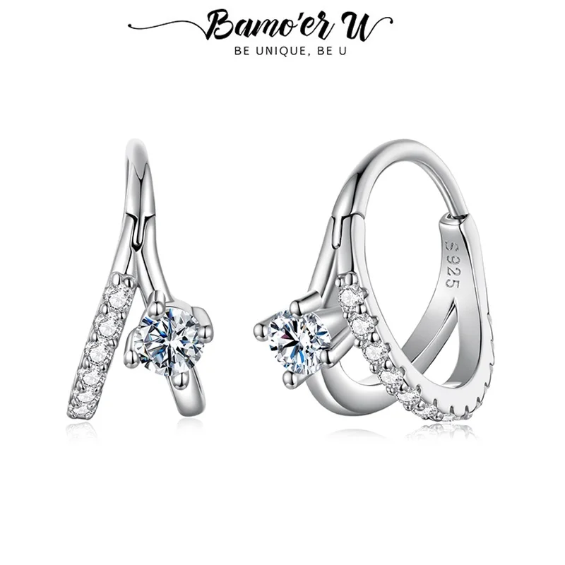 

Bamoer U Moissanite Hoop Earrings 925 Sterling Silver Unique Double-layer Design Certified Earrings Women Fine Jewelry