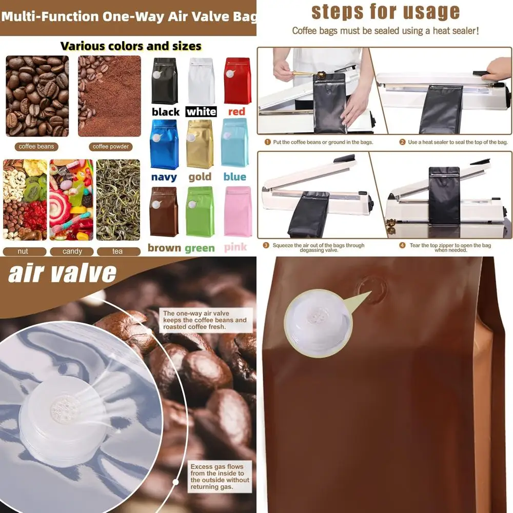 

Закрываемые пакеты для кофе с плоским дном на 12 унций и боковой молнией для зерен — 100 упаковок коричневой барьерной фольги