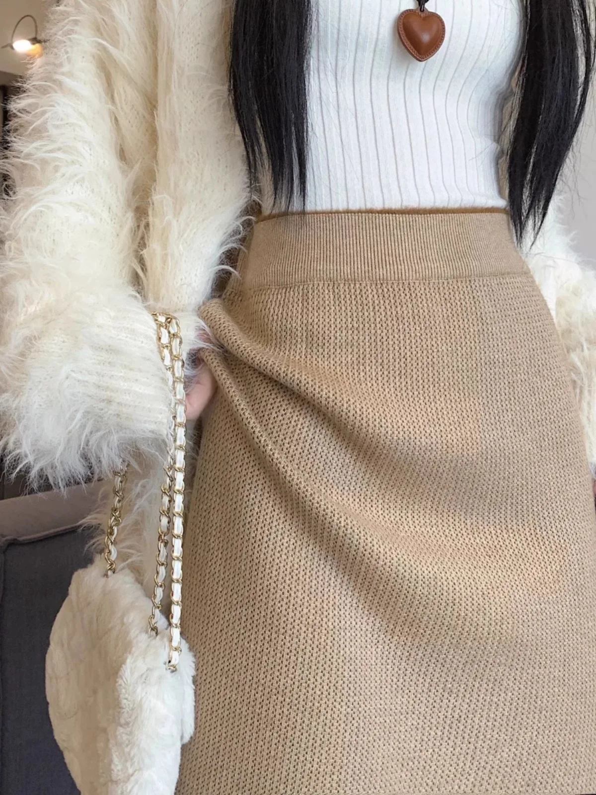 

Трикотажная юбка А-силуэта на флисовой подкладке с высокой талией и разрезом, утепленная, для ранней весны, женская, модная, для офиса и повседневной носки