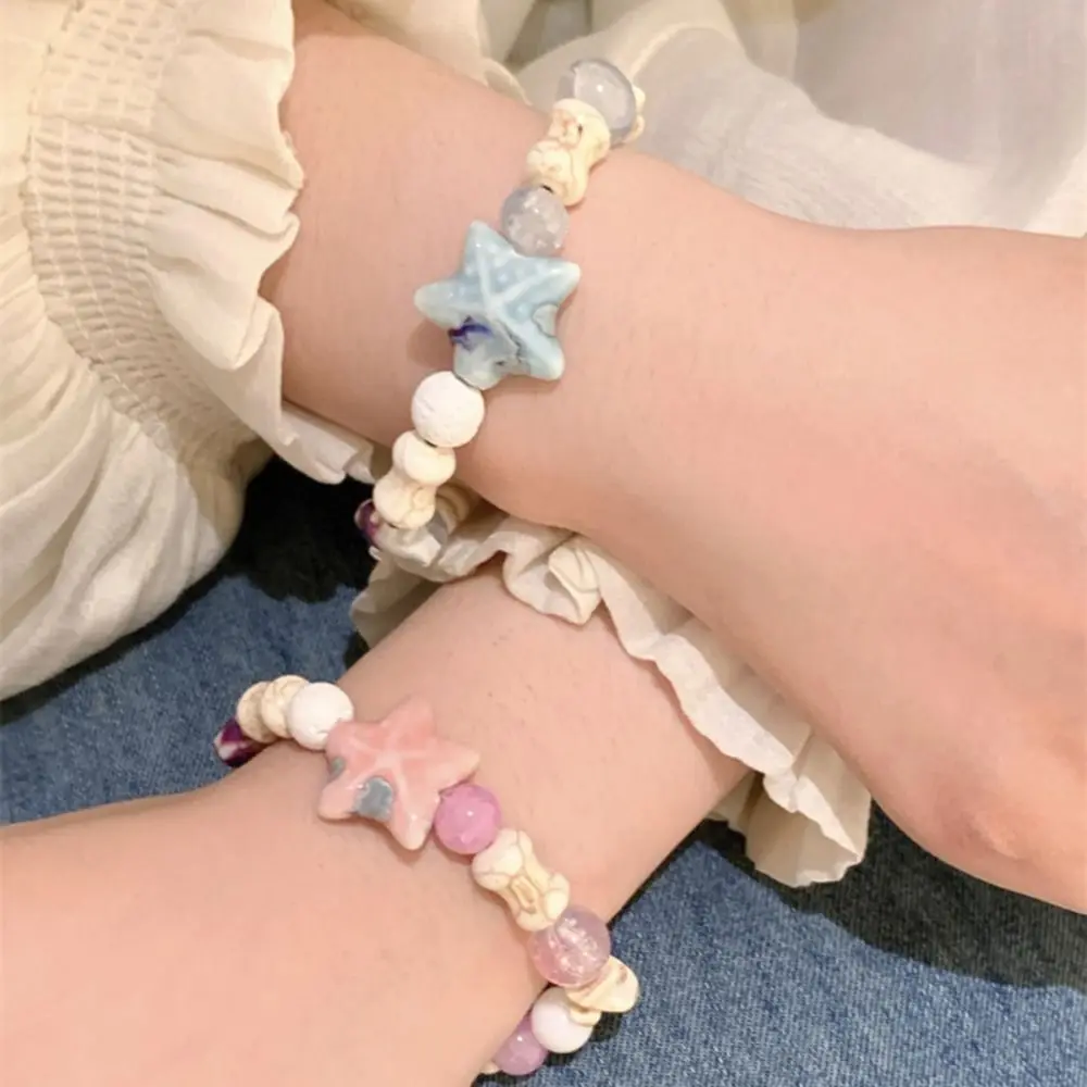 Handmade Ceramic Starfish Bracelet Cartoon Korean Style Fresh Bracelet Jewelry Accessories Liuli Bead Cute Bead Bracelet Girls