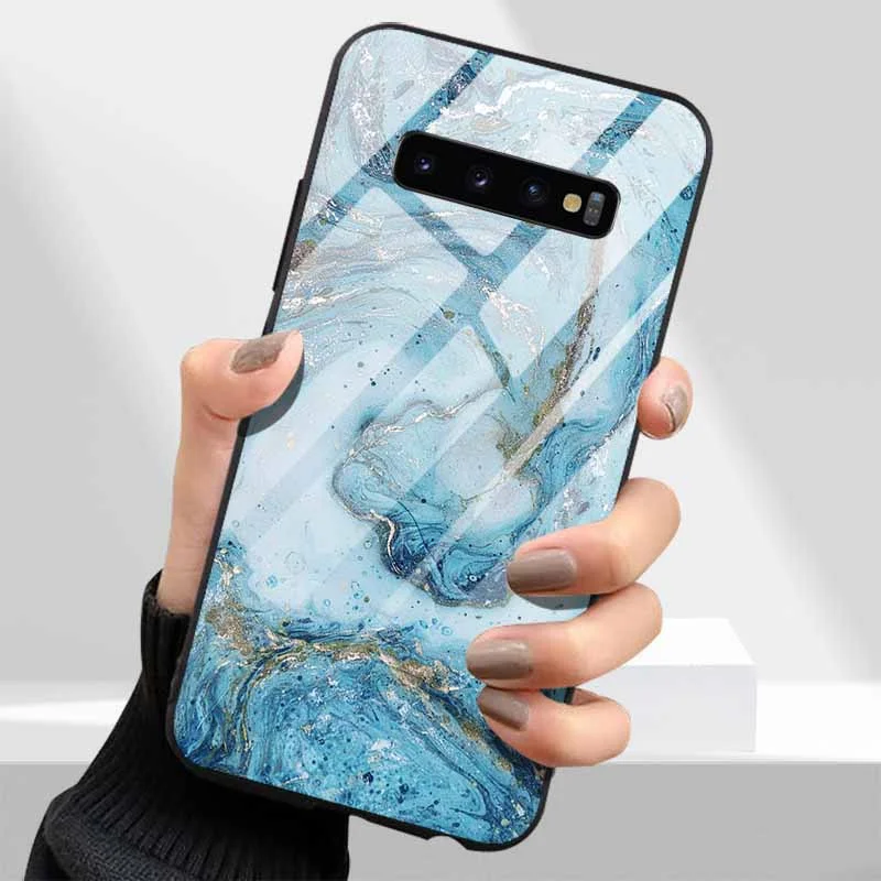 Tempered Glass Phone Cases for Samsung Galaxy S10 Plus S10E Cover Hard PC Back Coque For Galaxy S 10 S8 S9 Plus S7 Edge Shells