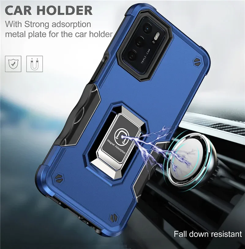 Luxury Military Magnetic Stand Case for OPPO A16 A17 4G A3S A53 A5S A5 2020 A57 4G A94 4G A74 A96 A58Drop Ultra Thin Mobile Case