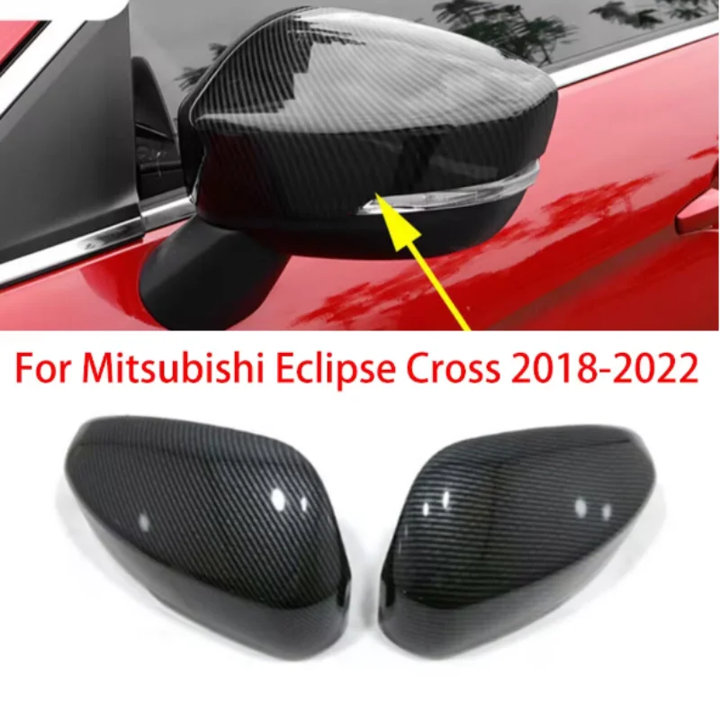 

For Mitsubishi Eclipse Cross 2018-2022 Rearview Side Mirror Cover Wing Cap Exterior Door Rear View Case Trim Carbon Fiber Look