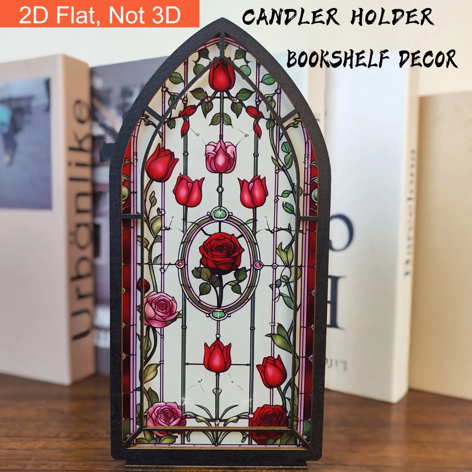 Adorno de estantería de rosas góticas, decoración de escritorio para el Día de San Valentín, decoración de estantería de biblioteca, portavelas para el hogar y la habitación, 1 ud.