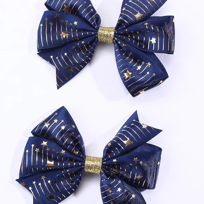 2Pcs New Shining Bronzing Hair Bows Clip For Baby Girls Boutique Children Hairpins Headwear Kids Barrettes Hair Accessories