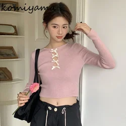 Patchwork Bow Sweater Spring Sweet Womens Clothing Hollow Out Ropa Mujer Long Sleeve Pullover Tops O Neck Women Knitwears