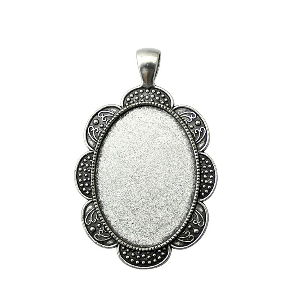 WYSIWYG 3pcs Fit 25x35mm Oval Flower Style Cameo Cabochon Pendant Base Setting For Jewelry Making DIY Necklace Making