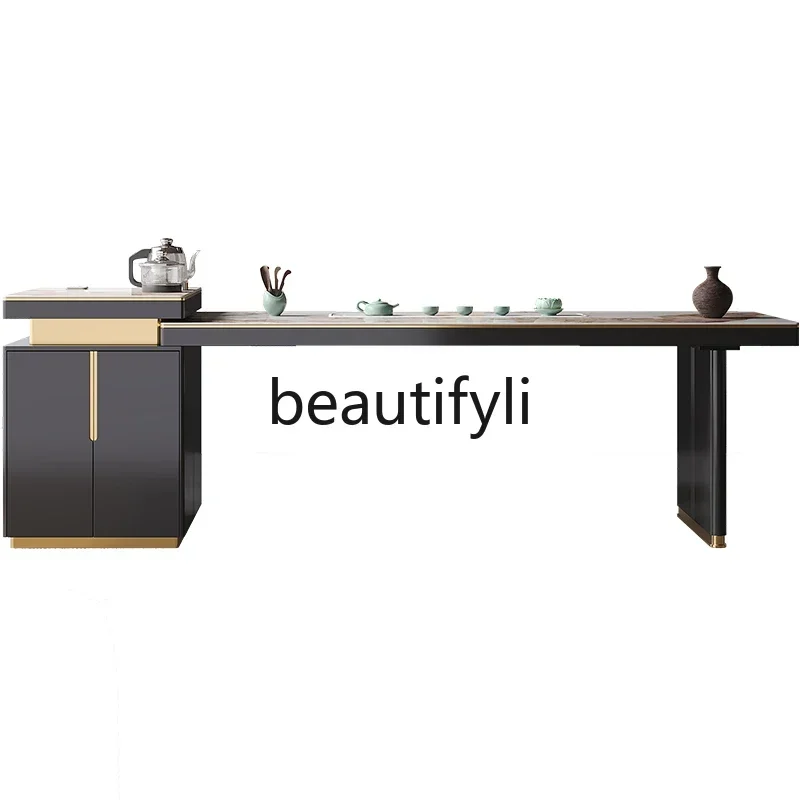 

Rock slab tea table and chair combination light luxury modern simple tea brewing high-end sense office kung fu tea table