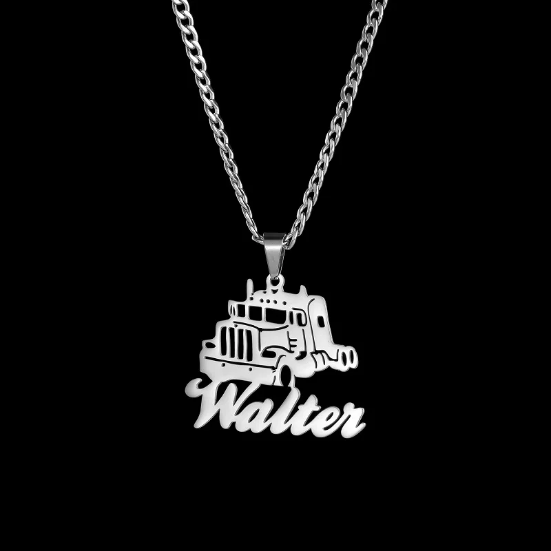 Customized Name Necklace Personalized Pendant 5mm NK Chain Truck Style Custom Nameplate Necklaces Jewelry for Men Birthday Gift