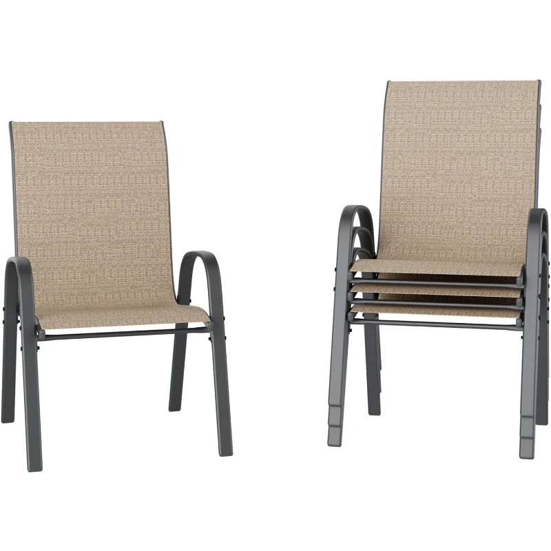 

Штабелируемые уличные обеденные стулья для любой погоды, уличная мебель с дышащей текстильной тканью, для сада, заднего двора (коричневый)