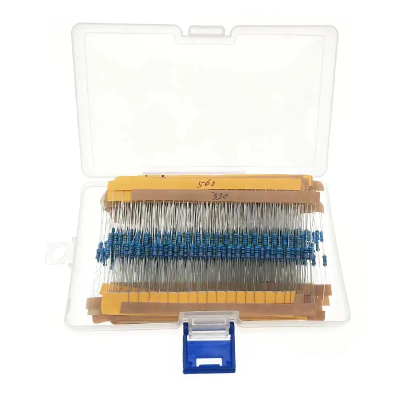 1000Pcs/Box 50 Values 1/4W 1Ω ~ 10MΩ Metal Film Resistor Resistance Assortment Kit Set 1%