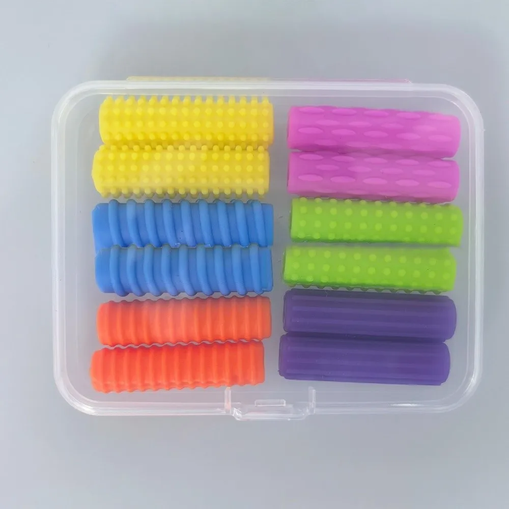 

12PCS Ergonomic Writing Aid Pen Grips Textured Surface Reusable Stress Reducing Pen Sleeve Non-slip Soft Sensory Fidget ADHD