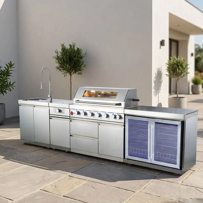 Weatherproof Ready Outdoor Kitchen Cabinets Metal Mobile Luxury Custom Bar With Complete Appliances Customized