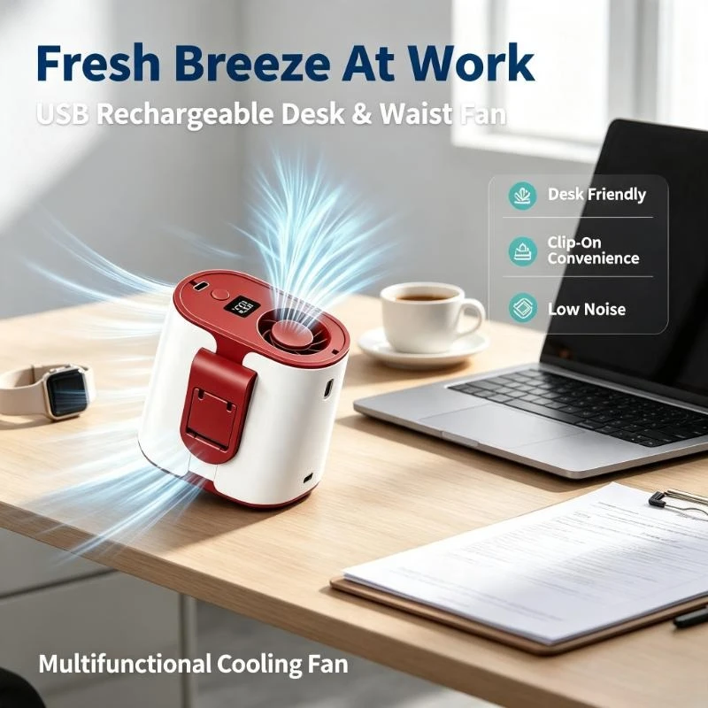 4-in-1 Waist Clip Fan Outdoor Portable USB Rechargeable Multifunctional Cooling Fan with Extended Battery Life High Airflow