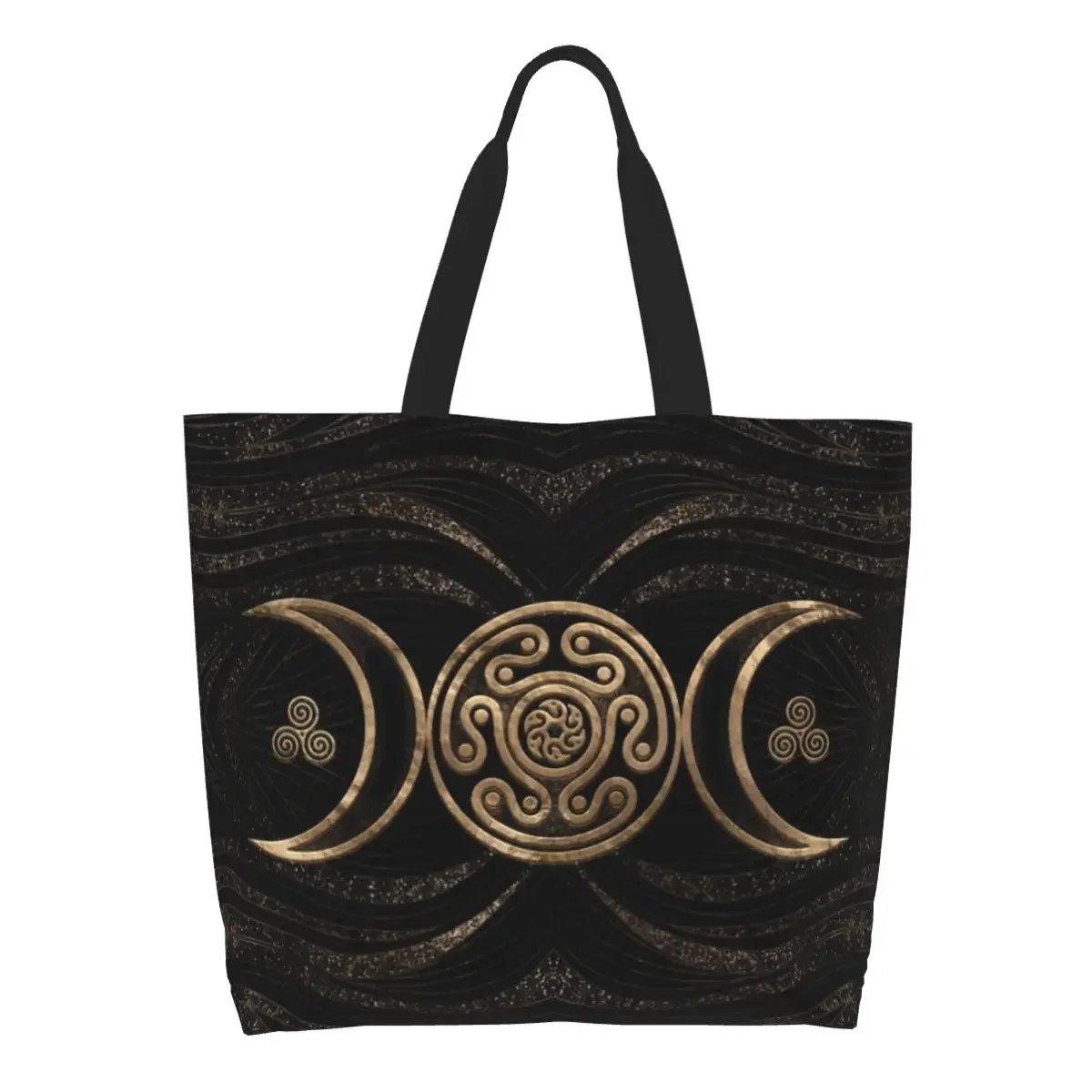 Hecate Wheel Triple Moon Goddess Grocery Shopping Tote Bag Goth Witch Canvas Shoulder Shopper Bag Big Capacity Handbags