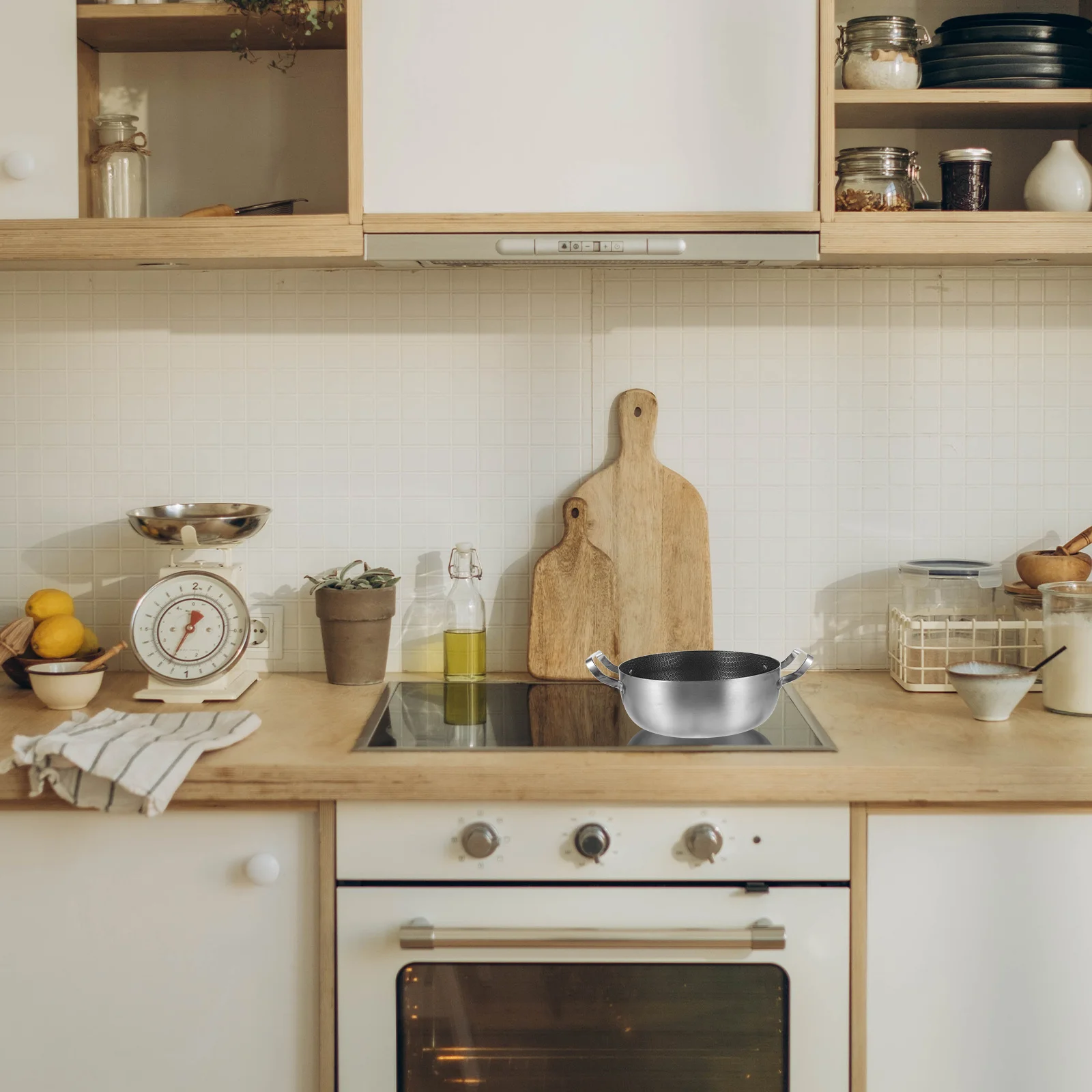 

1pc Double Handle Nonstick Frying Pan Honeycomb Surface Flat Bottom For Egg Milk Cooking Household Kitchen Skillet Stainless