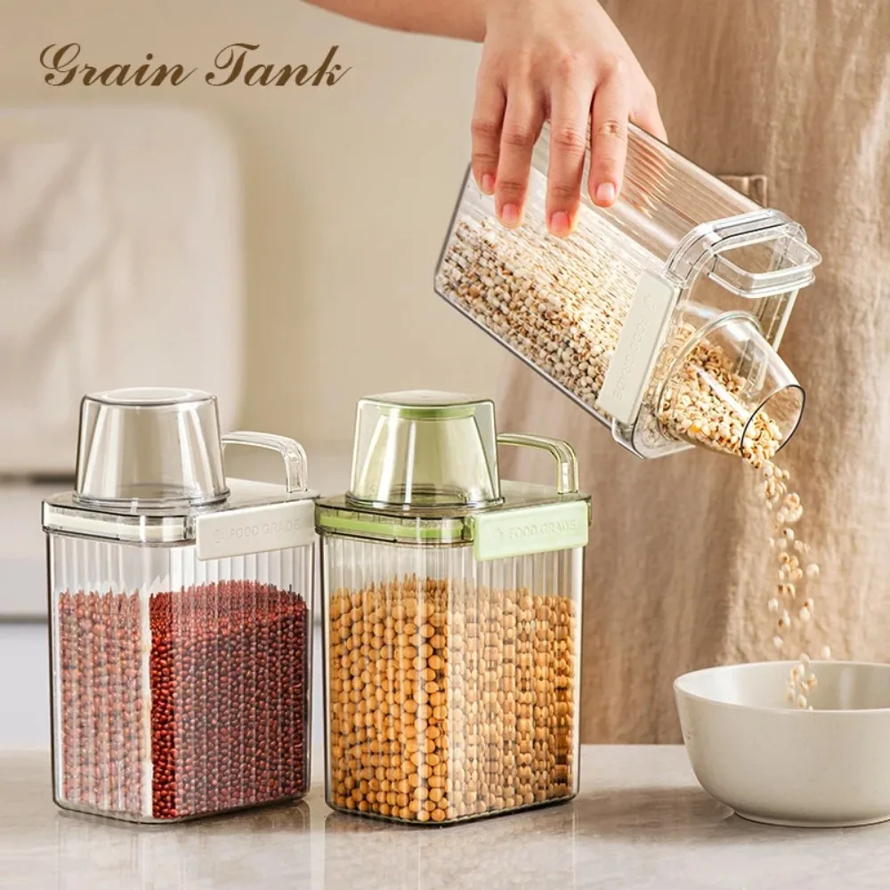 

Kitchen Airtight Jar Food Storage Containers Cereal Rice Dispenser with Measure Cup Moisture-proof Jar Food Storage Box