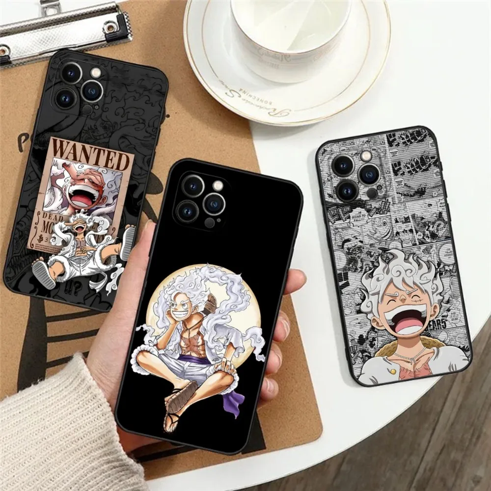 Gear 5 O-One P-Pice L-Luffy Phone Case for Apple iPhone, 13, 14,13,12,11,XS,XR,X,8,7,Pro,Max,Plus, Mini Silicone Cover, Black