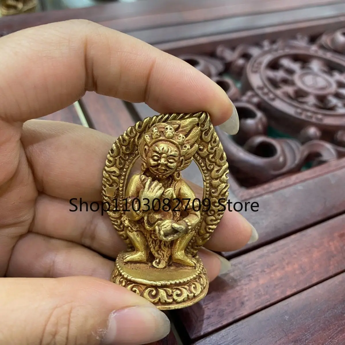 Nepalese genuine 5.5cm copper full gilt two-armed Mahagala small Buddha statue portable Buddha statue