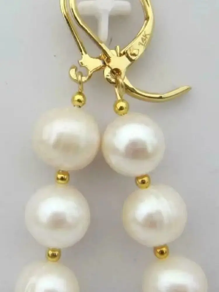 AAA+ 9-10mm AKOYA WHITE PEARL EARRINGS MARKED 14K GOLD