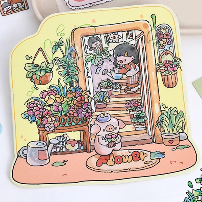 4Set Cute Cartoon 3D Sticker Diy Miniature Scene Landscaping Stickers Stacking Pasting Stickers Hand Account Stickers Gifts