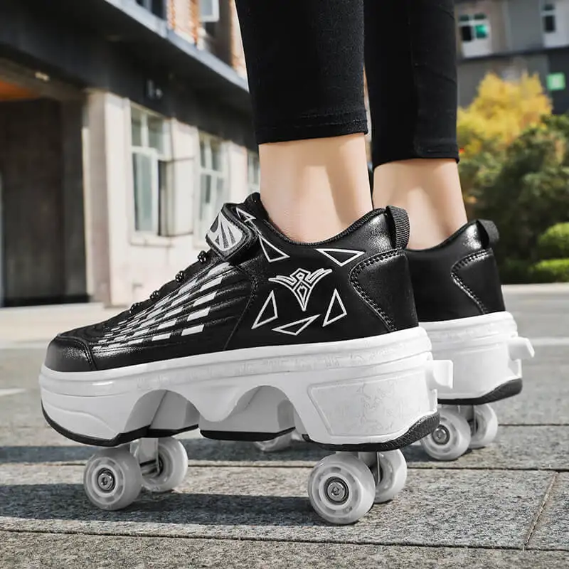 Fashion Deformation Roller Skates Shoes Four-Wheels Parkour Roller Skates Women Men Roller Shoes Children Adult Running Sneakers