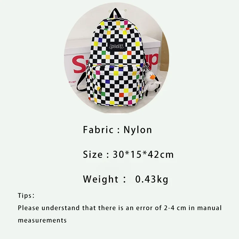 TRAVEASY New Woman Backpacks Fashion Checkerboard Nylon School Bags Female Student Casual Book Bags Lady Plaid 2023 Solid Color