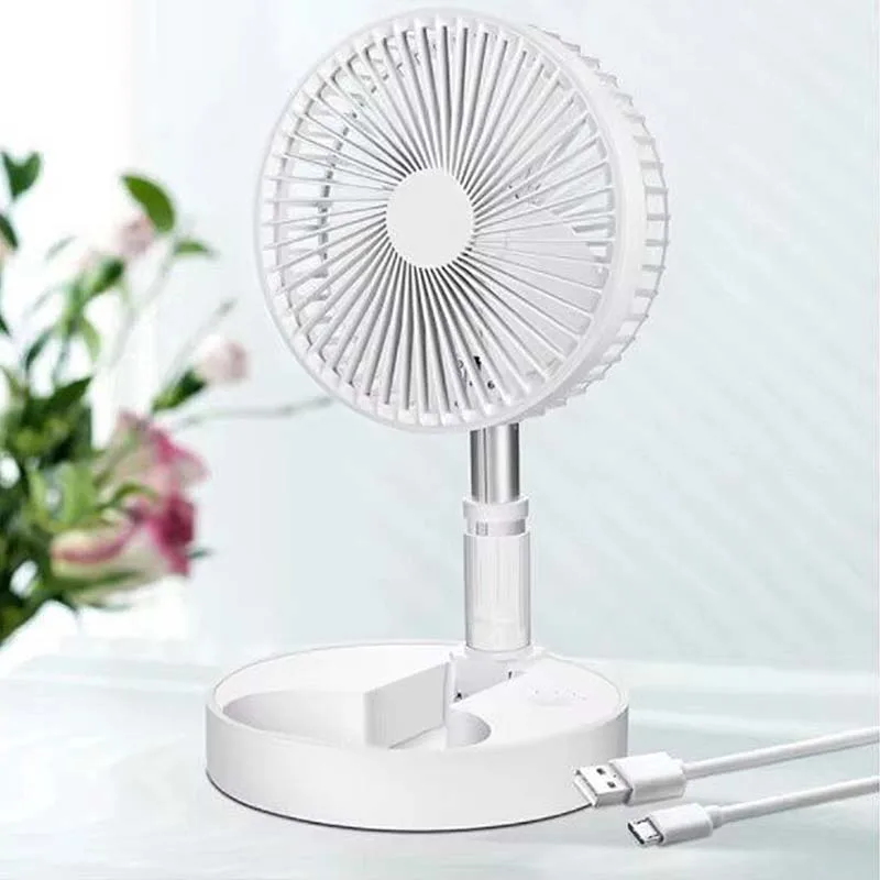 Portable Folding Telescopic Rechargeable Standing Fan Adjustable Height for Home Outdoor Camping Car Use Battery Charging Great