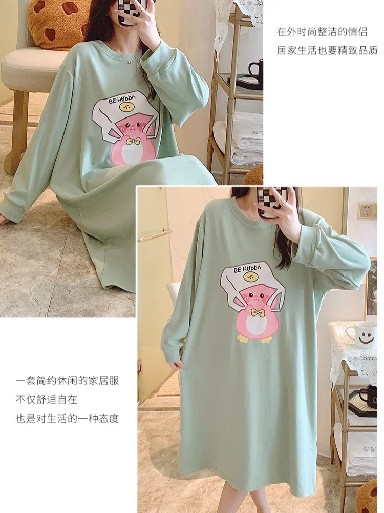 5XL Plus Size Velvet Nightgowns Women Cartoon Pyjamas Winter Warm Thick Sleepwear Long Sleeve Nightdress Sweet Loose Home Dress