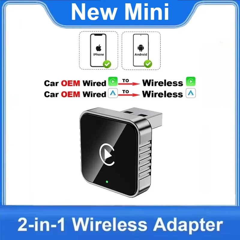 2in1 CarPlay/Android Auto Adapter Small Size,Plug and Play,Fast and Stable Connection Wireless for 99% Original Wired CarPlay