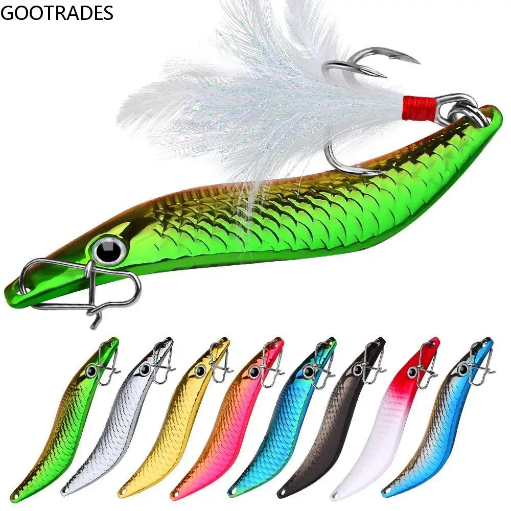 

Metal VIB Leech Spinners Spoon Lures 10g/15g/20g Artificial Bait with Feather Hook Night Fishing Tackle