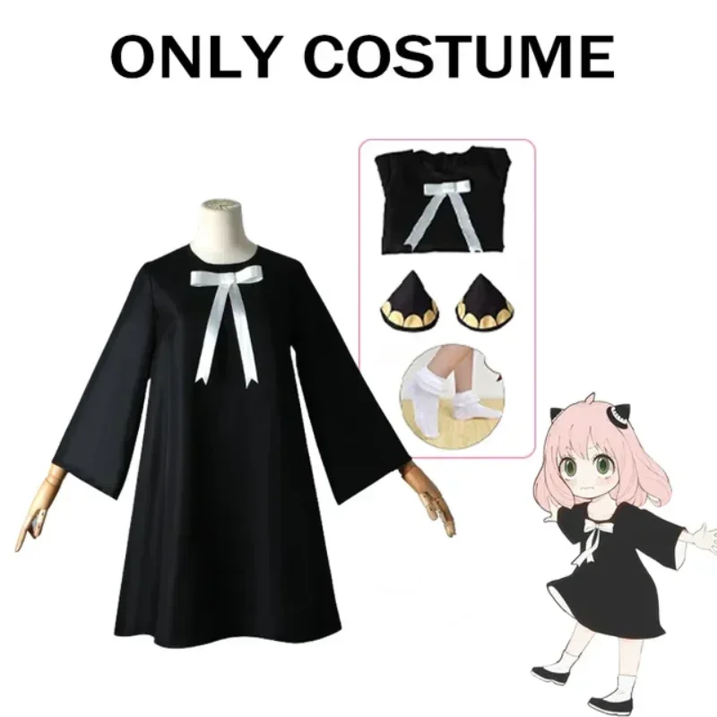 Anime Spy Anya Forger Cosplay Traje, Peruca De Boneca, Vestido, Chifre, Headwear FAMILIAR, Conjunto completo, Trajes de Halloween para Adultos e Crianças