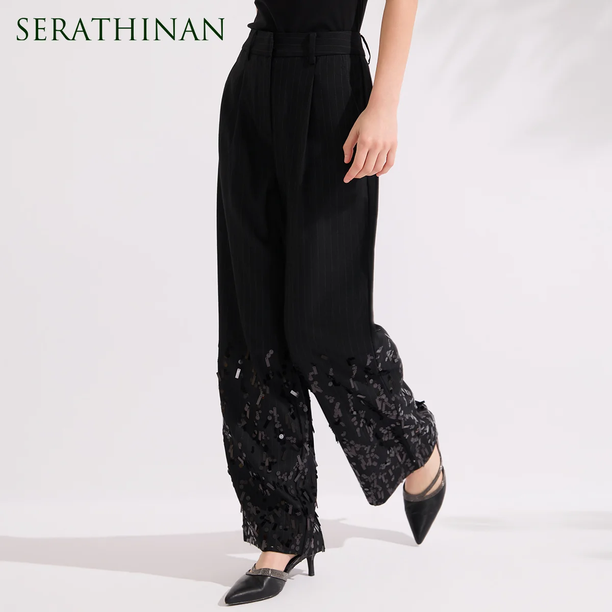 

KX7523405 Luxury Womens Wool Blend Wide Leg Pants High Waist Elegant Minimalist Office Style Trousers