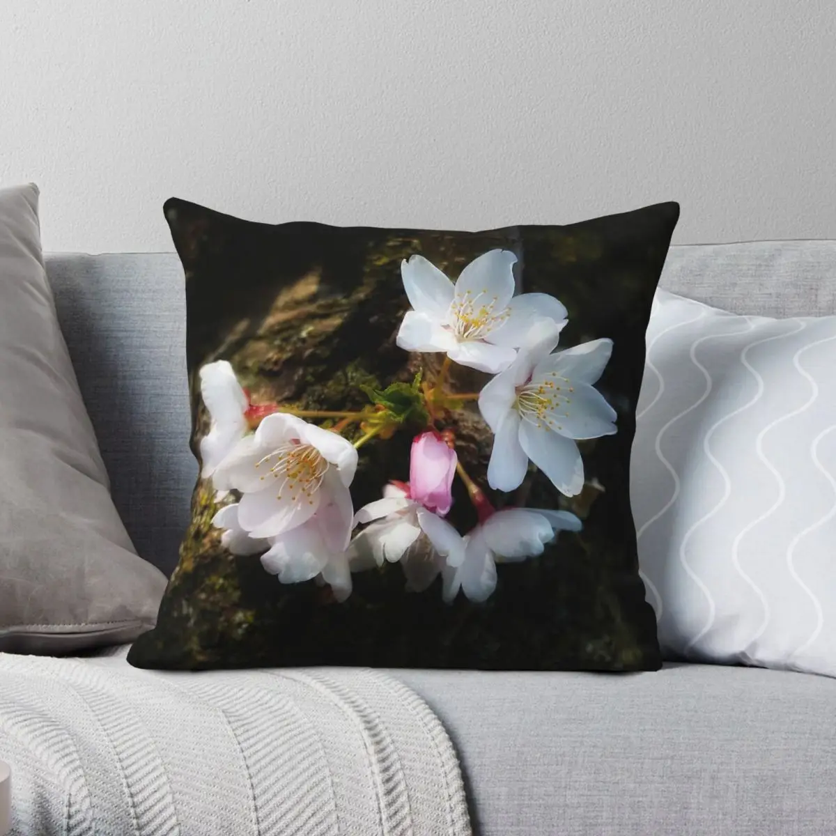 Funda de almohada Hanami Sakura con flor de cerezo, funda de cojín decorativa para sofá con cremallera creativa de terciopelo y lino de poliéster