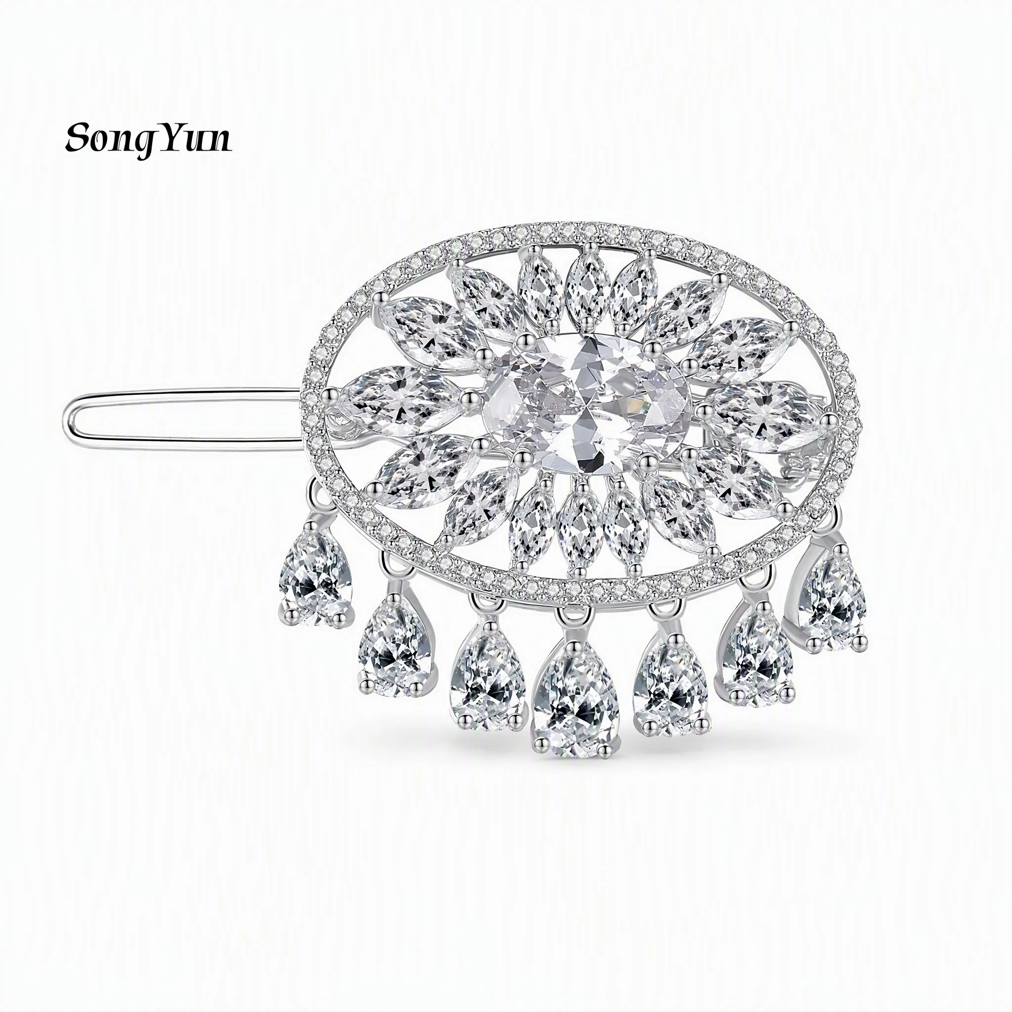 SY Jewelry Manufacturer 925 Sterling Silver Hair Jewelry Water Drop Gemstones Hairpin 7A Level CZ Zircon Fashion Hair Accessory