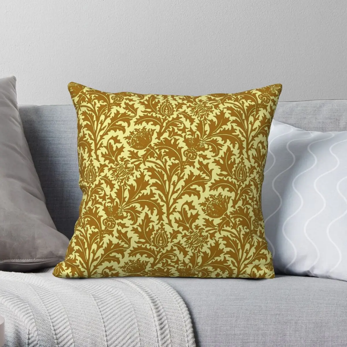 William Morris Thistle Mustard Gold Pillowcase Polyester Linen Velvet Creative Zip Decor Sofa Cushion Cover