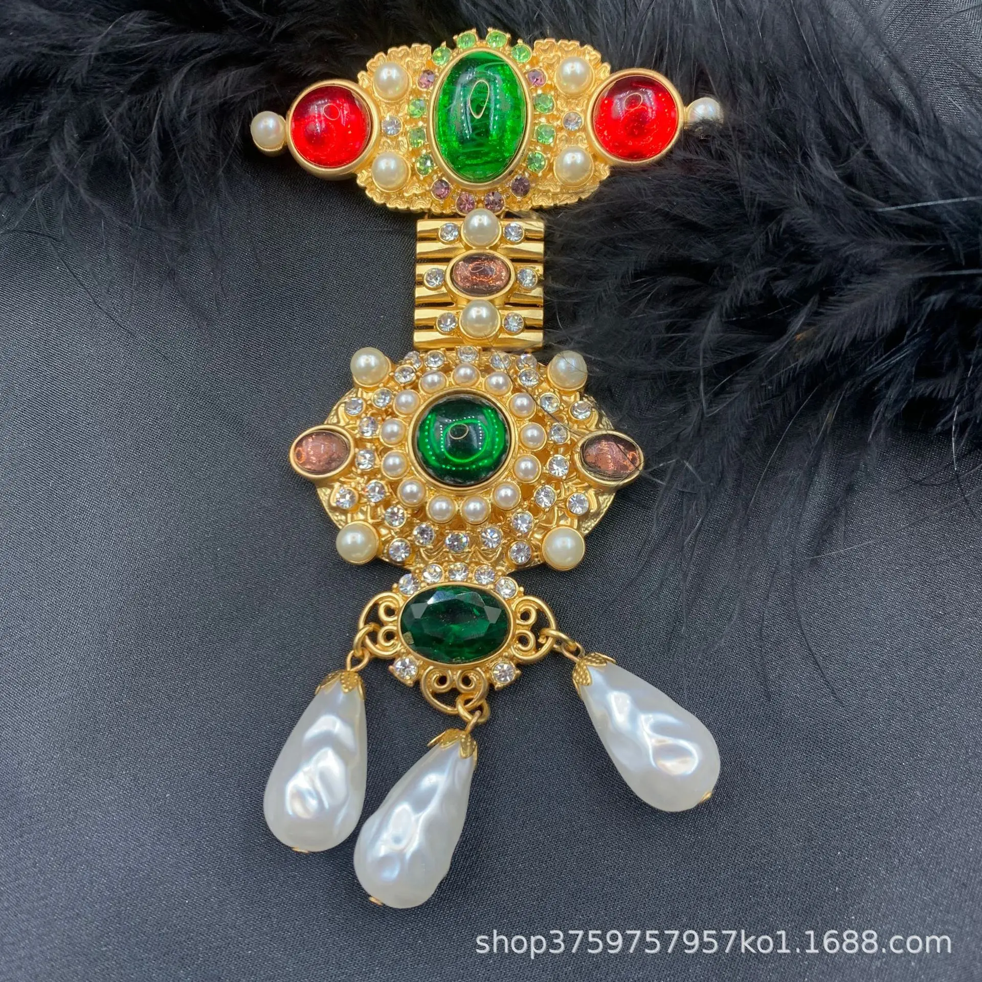 Vintage Court Style Brooch Elegant Temperament Glass Pearl Sweater Accessory Full Diamond Inlay Grand Brooch