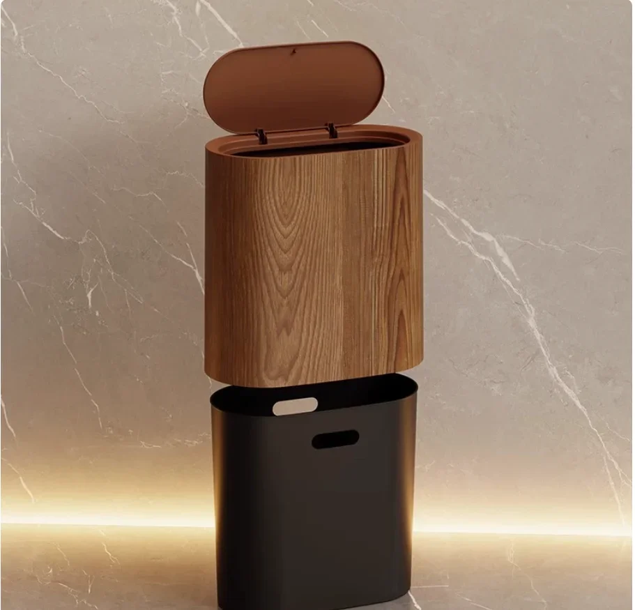 yesPP Gap Trash Can Pop-up Lid Wooden Bathroom Trashcans with Lids Trash Can for Home School Office Apartment Narrow Gap