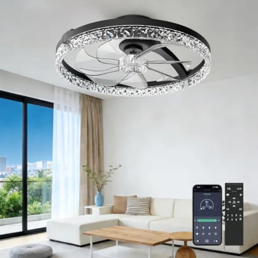 

Ceiling Fans with Lights, 20 Inch Low Profile Fandelier with APP Control, Ultra Quiet, 3CCT and 6 Wind Speeds for Bedroom, Livi