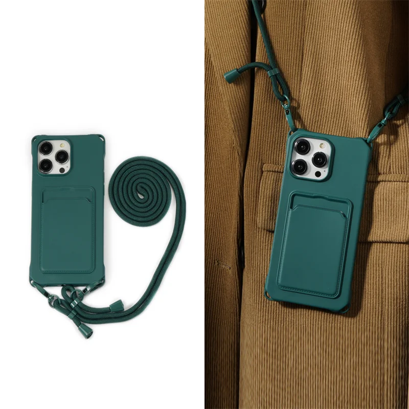 Lanyard Case For iPhone 16 15 14 12 13 11 Pro Max XS X XR 16 15 Plus Shockproof Card Slot Holder Crossbody Necklace Strap Cover