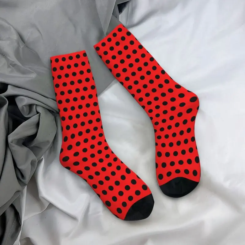 Fashion Black And Red Polka Dot Socks Women Men Warm 3D Printed Basketball Sports Socks