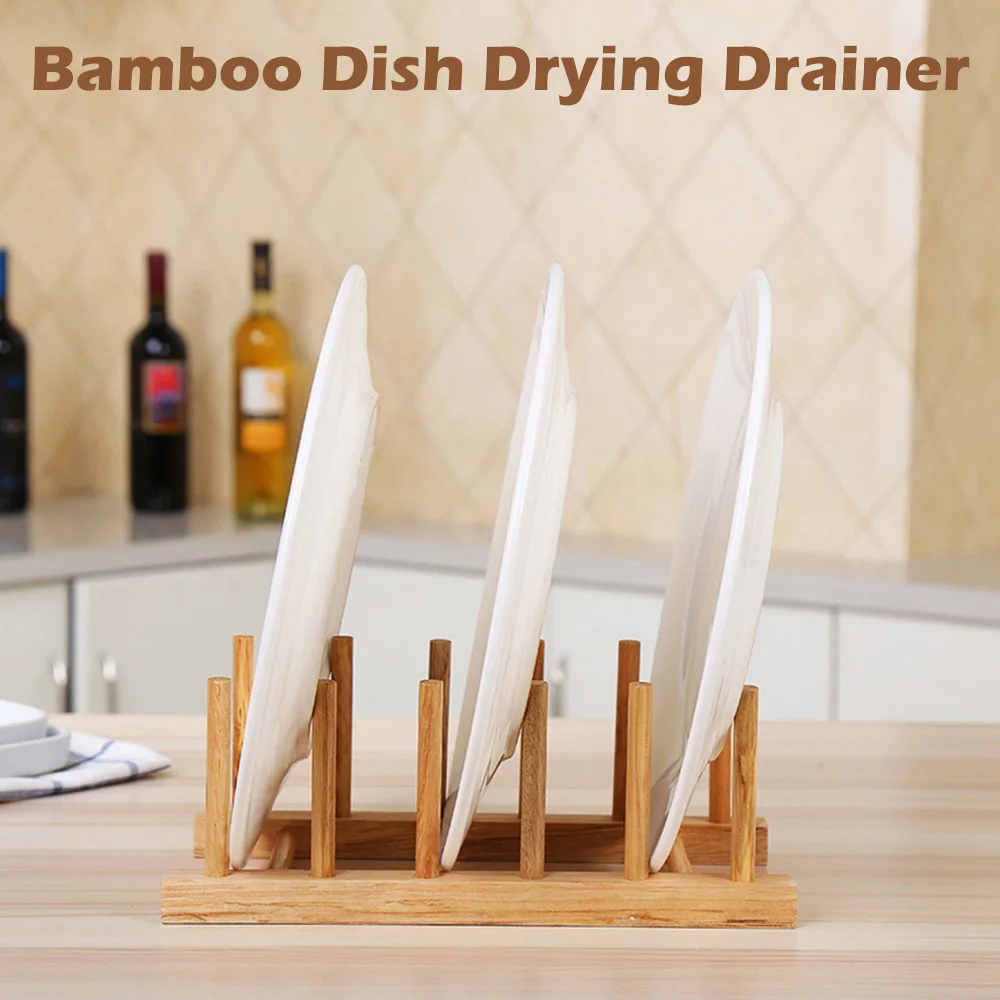 Foldable Bamboo Sink Rack Organizer Drain Storage Shelf Dish Drainer Plate Stand Pot Lid Holder