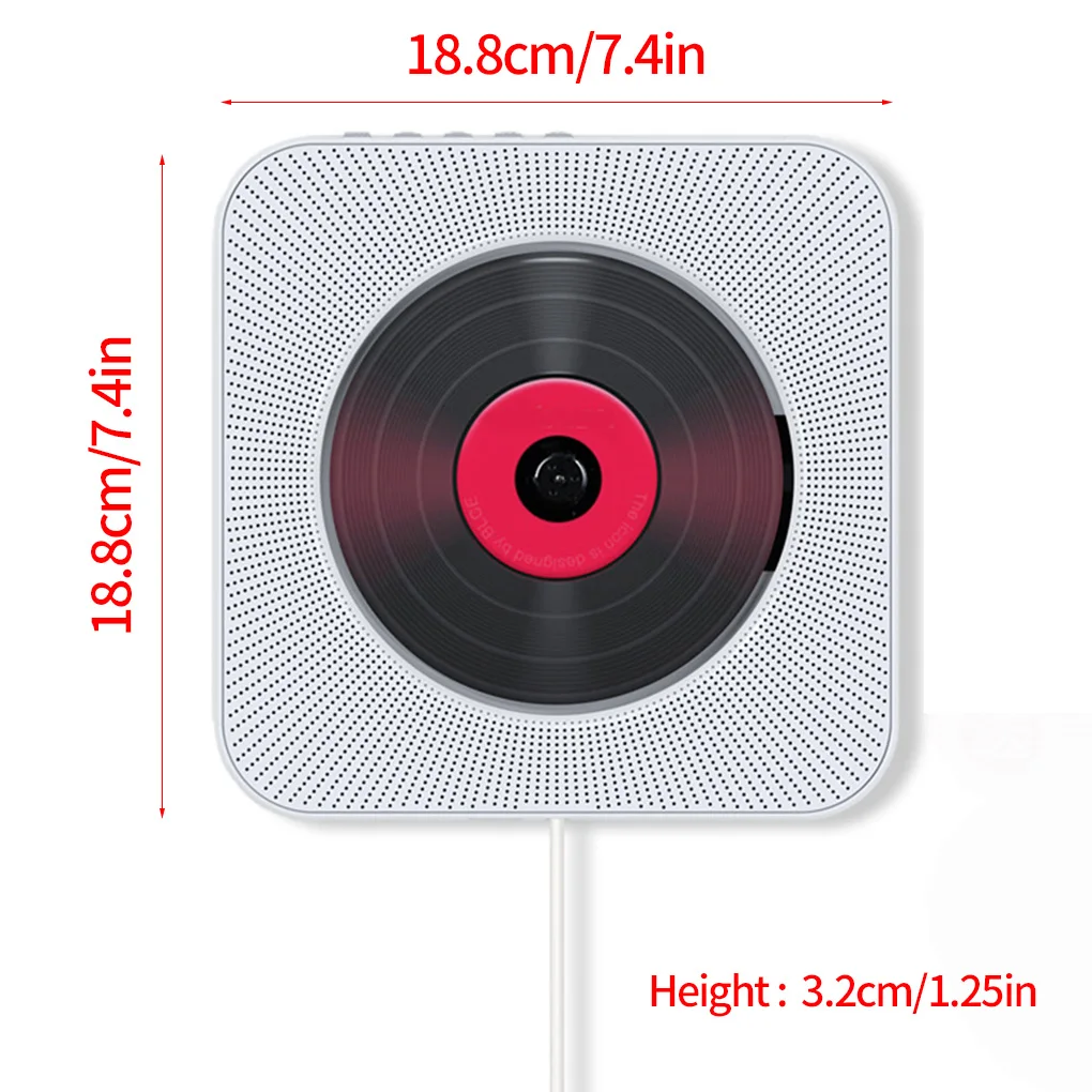 

Bluetooth 4.2 Wall Mounted CD Player with Remote Control ABS Plastic Wireless Audio Boombox