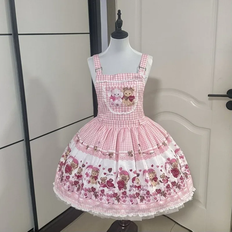 

Kawaii Lolita Cute Jsk Camisole Dress Sweetheart Princess Cartoon Printing Bow Vitality Girly Loli Mini Dresses