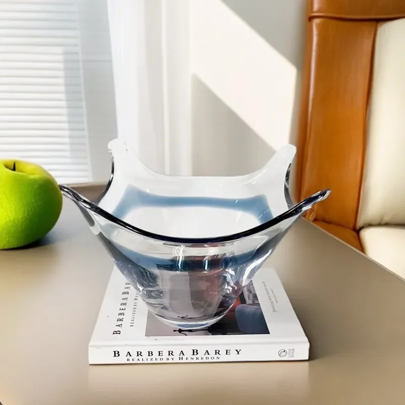 Modern Minimalist Glazed Ceramic Fruit Bowl for Living Room Coffee Table Decor Simple Primary Color Snack Plate Home Dining