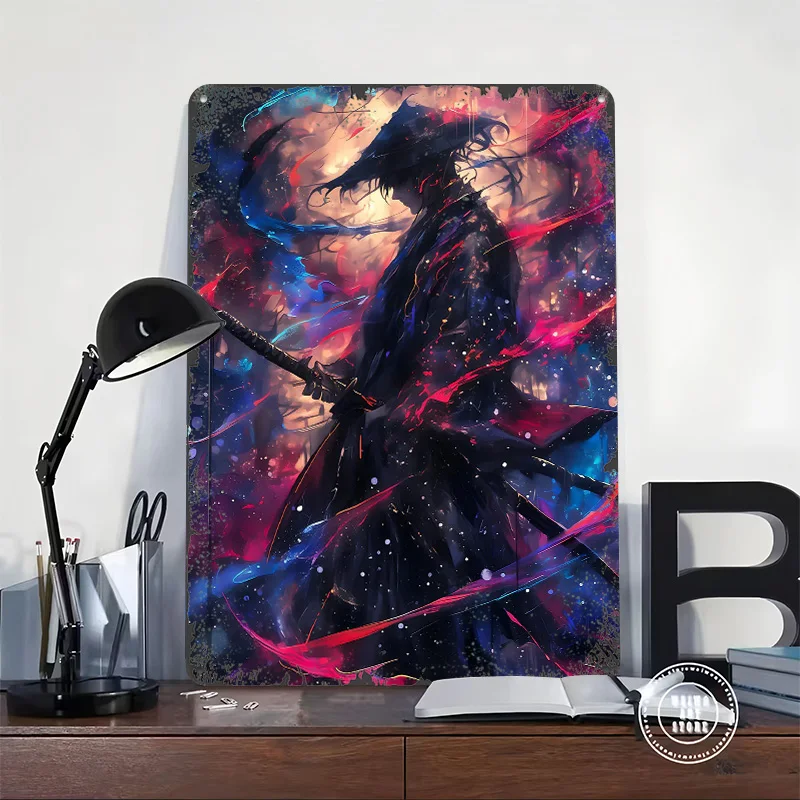 Galaxy Painting Samurai Printed Poster Customized Wall Art Retro Vintage Metal Tin Signs for Gaming Room Decoration At Home Cozy