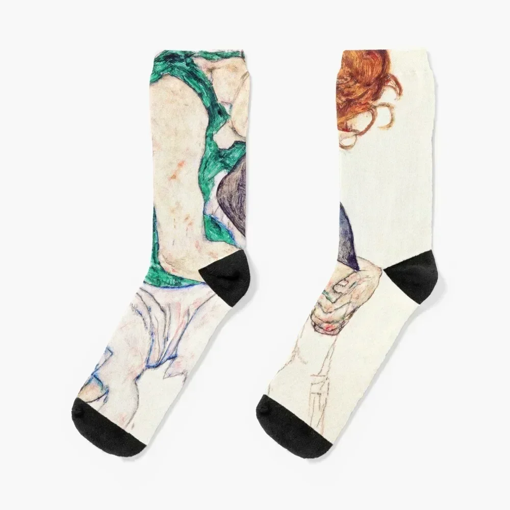 Egon Schiele - Seated Woman with Bent Knee Socks christmass gift cute floor Socks Ladies Men's