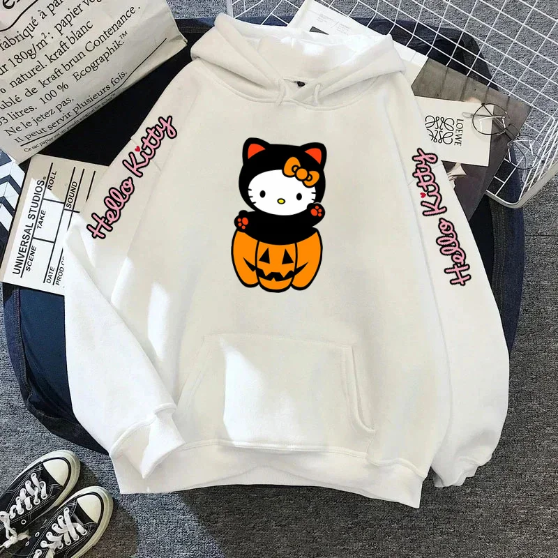 Kawaii HelloKittys felpa con cappuccio Anime felpe da donna Y2k felpe con cappuccio Halloween manica lunga abbigliamento donna felpe Y2k