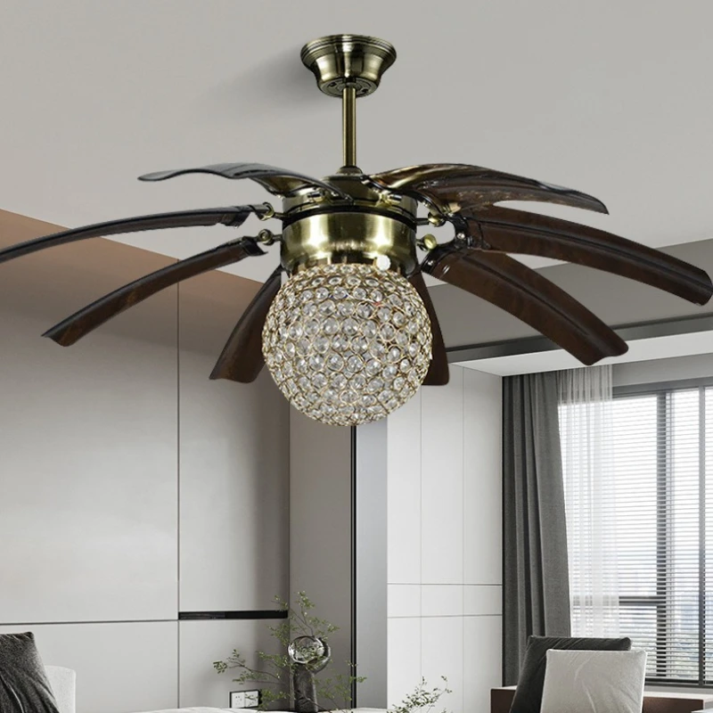 

American Retro Ceiling Fan Lamps Home Restaurant Crystal Living Room Bedroom Electric Fan Pendant Lights Indoor Fixtures Decor