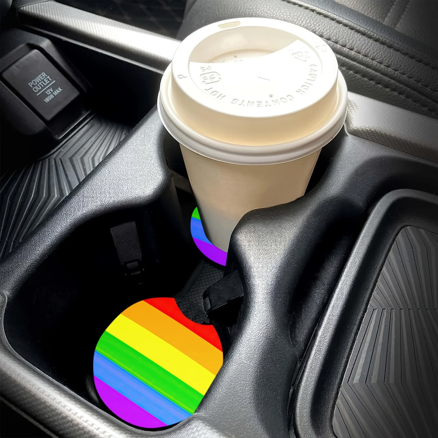 Rainbow LGBT Pride Flag Gay Pride Flag Car Coasters Pack Of 2, Absorbent Car Coasters, Drink Cup Holder Coasters, With A Finger